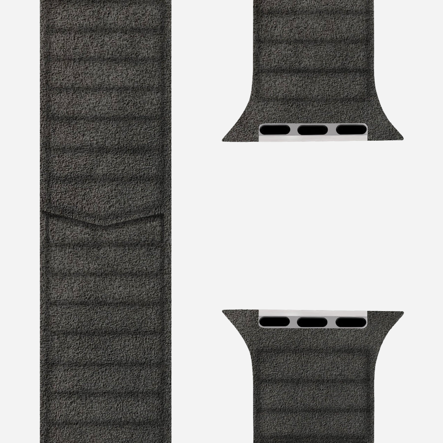 Apple Watch Alcantara Armband in Schwarz von Bandkult – edles, magnetisches Leder-Design für Alltag & Business.