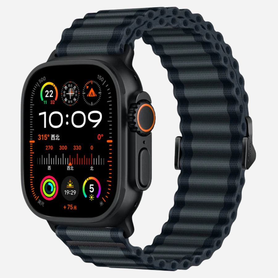Apple Watch Nylon Armband in Dunkelblau mit schwarzem Verschluss von bandkult – sportliches Design & atmungsaktives Material.