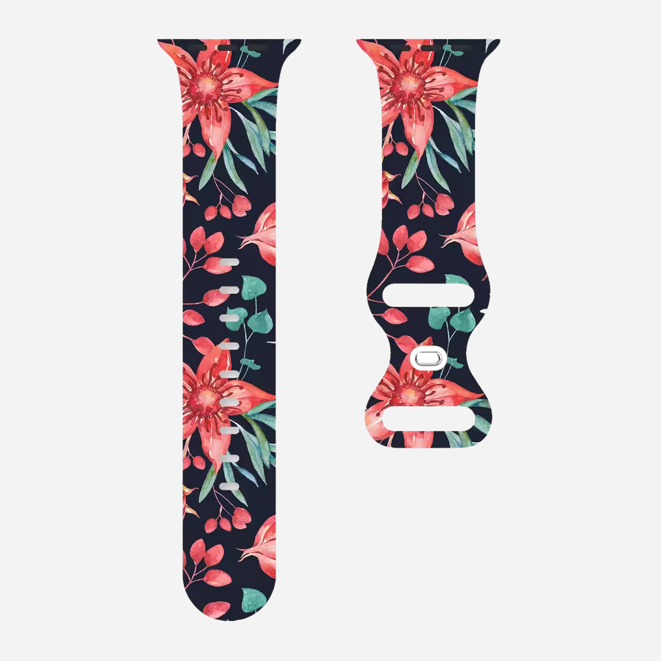 Apple Watch Armband mit buntem Blumenmuster – Silikon – kompatibel mit Series 3–10, SE, Ultra, Ultra 2 – Größen 38–49 mm