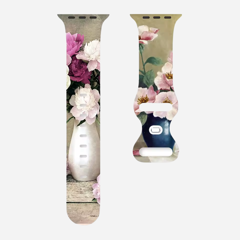 Apple Watch Armband mit buntem Blumenmuster – Silikon – kompatibel mit Series 3–10, SE, Ultra, Ultra 2 – Größen 38–49 mm