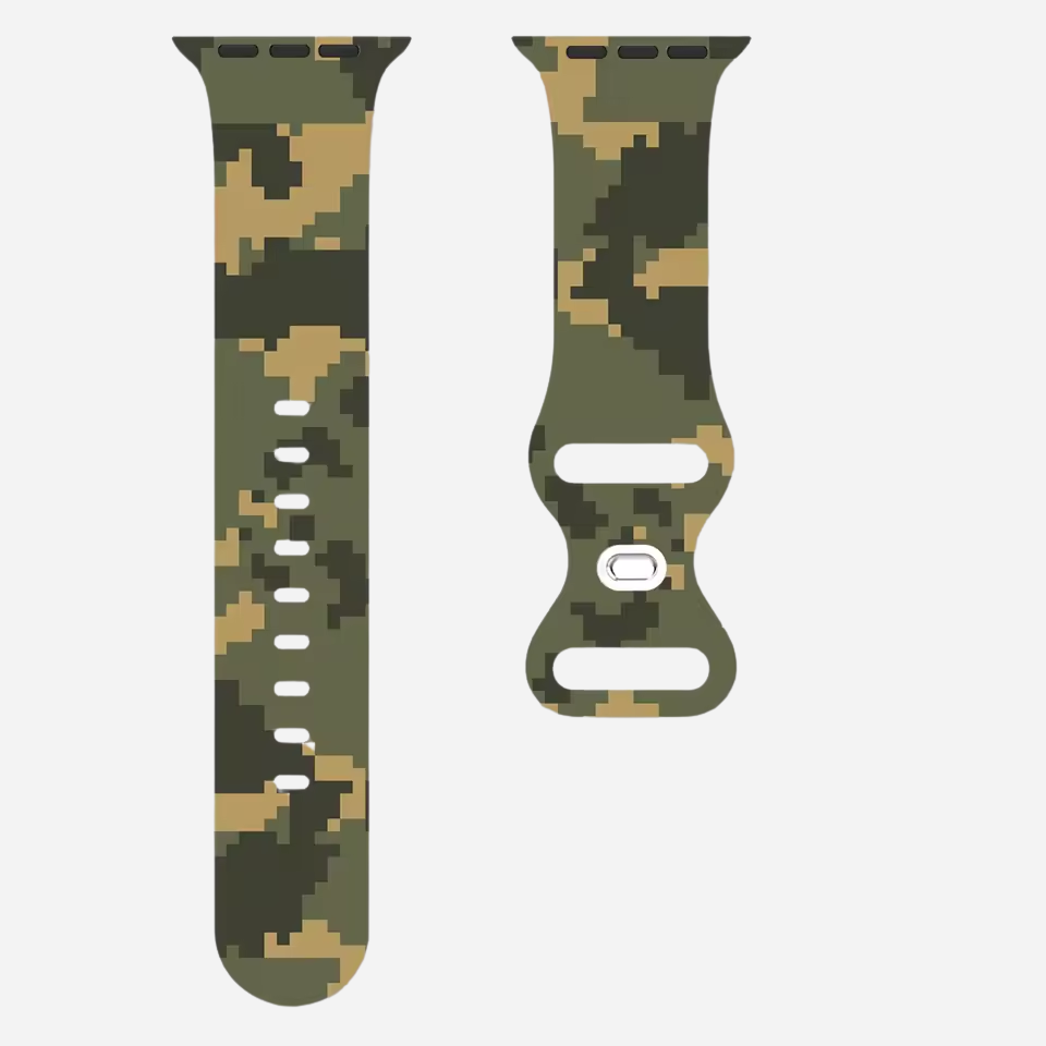 Apple Watch Camouflage Silikonarmband – digitaler Tarn-Look – kompatibel mit Series 3–10, SE, Ultra, Ultra 2 – Größen 38–49 mm
