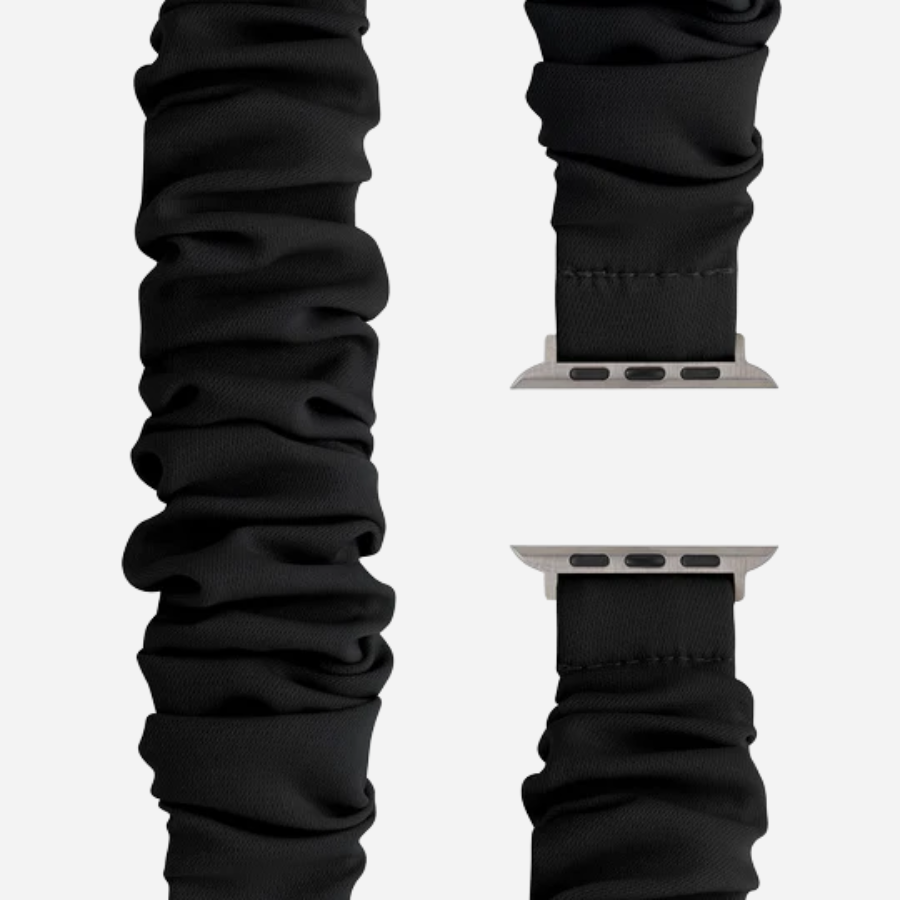 Apple Watch Scrunchie Armband „Velora“ in Schwarz, schlichtes elastisches Scrunchie-Design für die Apple Watch