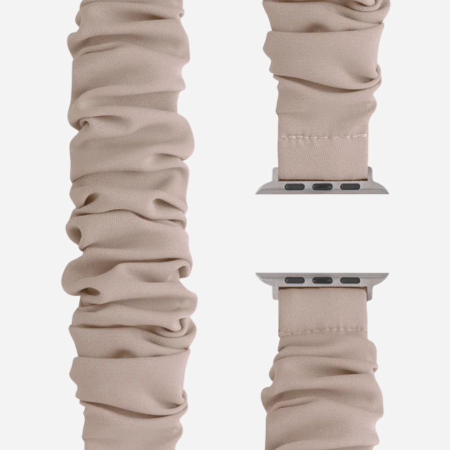 Apple Watch Scrunchie Armband „Velora“ in Sand (beige), schlichtes elastisches Scrunchie-Design für die Apple Watch