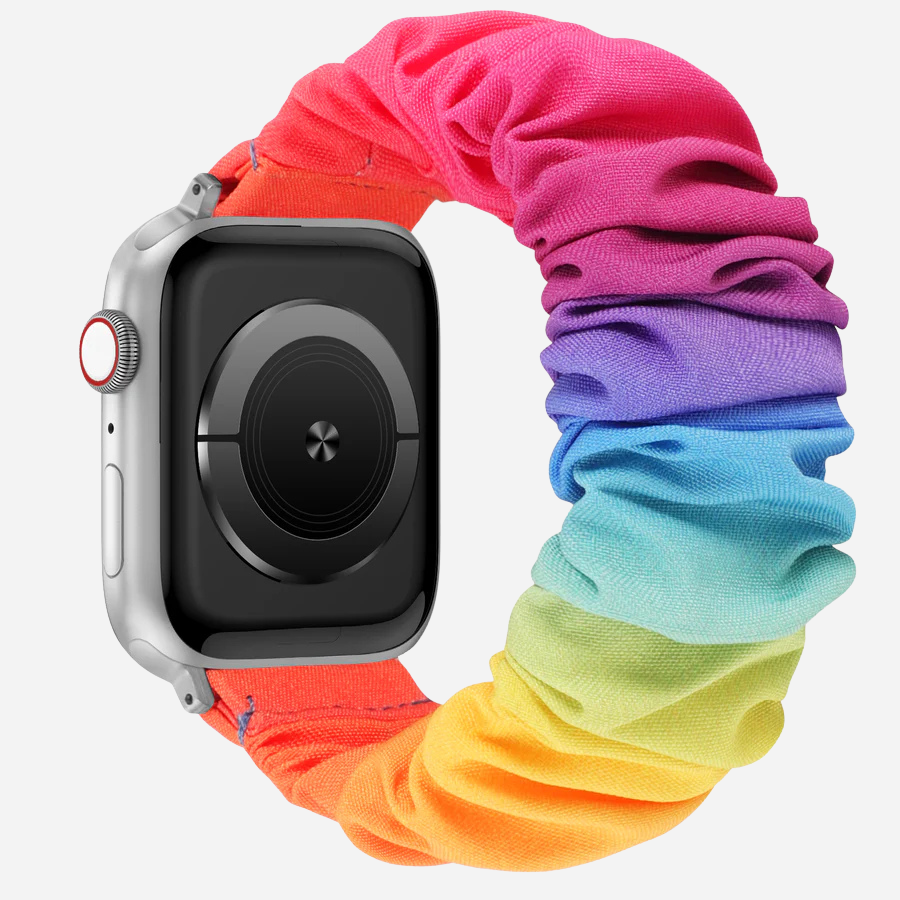 Apple Watch Scrunchie Armband „Velora“ mit Regenbogen-Farbverlauf, elastisch