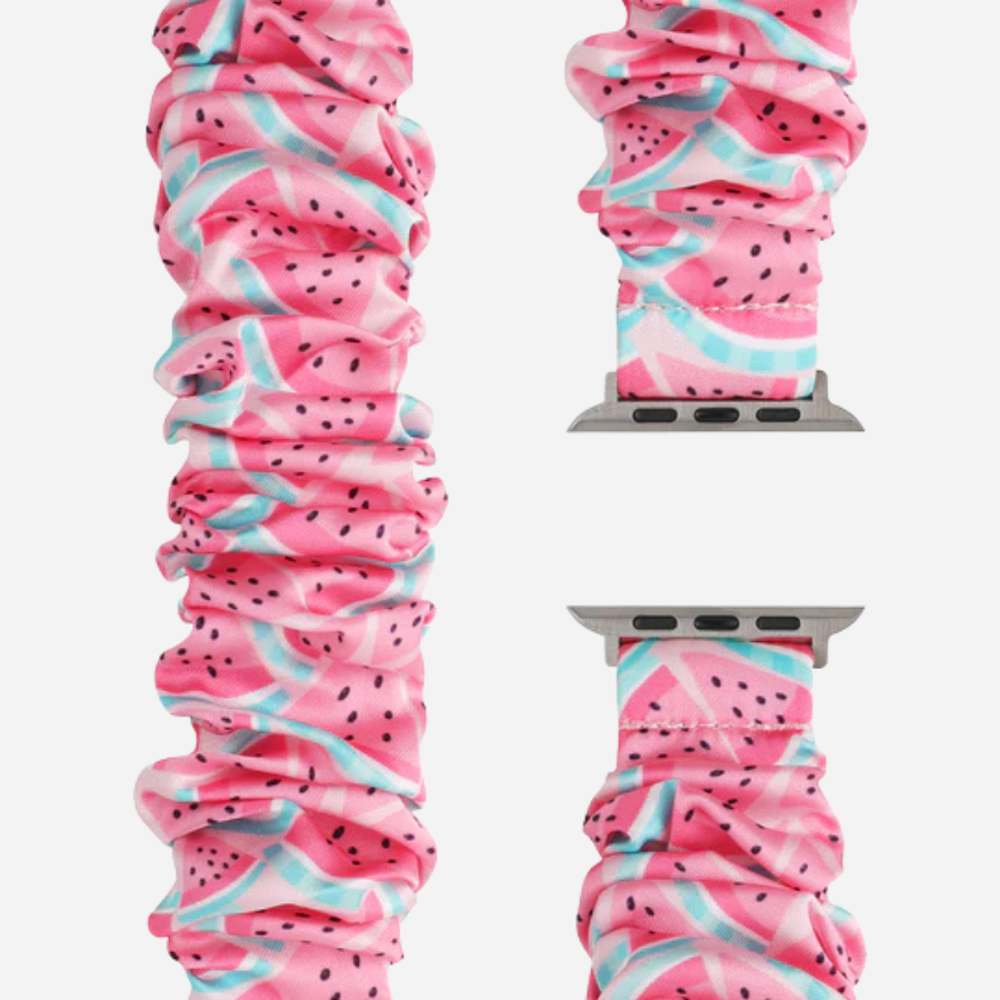 „Apple Watch Scrunchie Armband „Velora“ mit pink-rosa Wassermelonen-Motiv