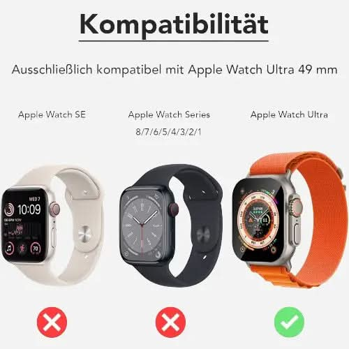 Protection d'écran transparente pour Apple Watch Ultra, film en verre pour Apple Watch Ultra 49 mm - Lot de 2