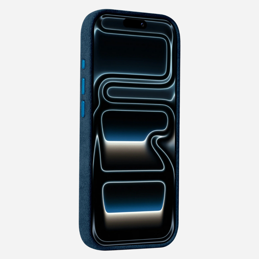 iPhone 17 Pro Alcantara® Hülle in Blau – Premium Hardcase Made in Italy