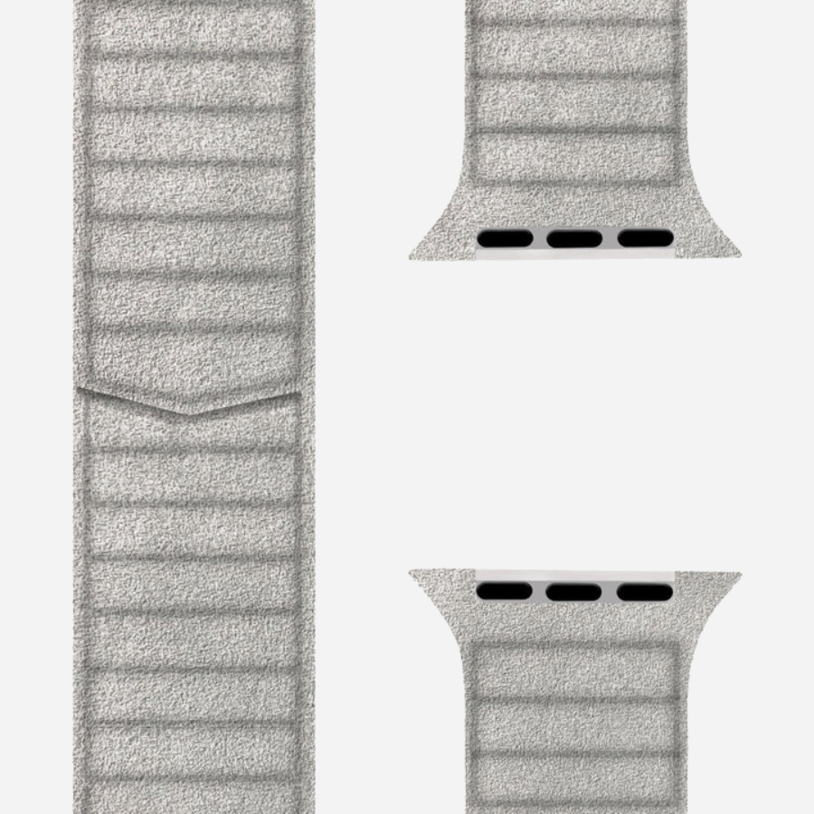Apple Watch Armband aus Alcantara in Hellgrau – dezente, moderne Farbe mit Premium-Tragegefühl, exklusiv bei Bandkult.