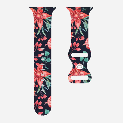 Apple Watch Armband mit buntem Blumenmuster – Silikon – kompatibel mit Series 3–10, SE, Ultra, Ultra 2 – Größen 38–49 mm