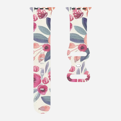 Apple Watch Armband mit buntem Blumenmuster – Silikon – kompatibel mit Series 3–10, SE, Ultra, Ultra 2 – Größen 38–49 mm