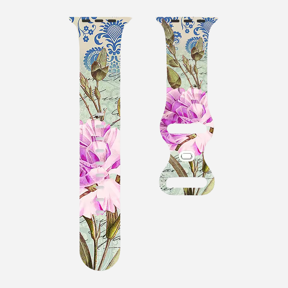 Apple Watch Armband mit buntem Blumenmuster – Silikon – kompatibel mit Series 3–10, SE, Ultra, Ultra 2 – Größen 38–49 mm