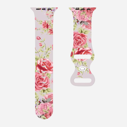 Apple Watch Armband mit buntem Blumenmuster – Silikon – kompatibel mit Series 3–10, SE, Ultra, Ultra 2 – Größen 38–49 mm