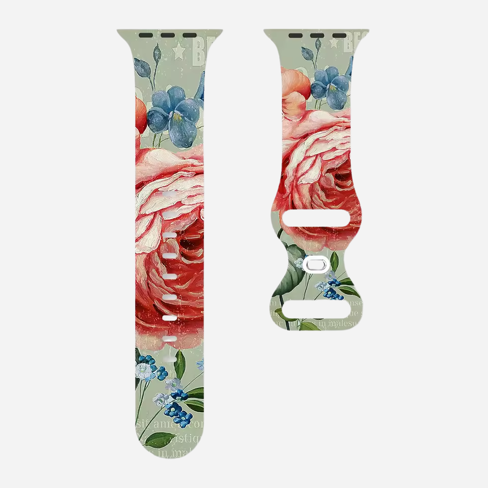Apple Watch Armband mit buntem Blumenmuster – Silikon – kompatibel mit Series 3–10, SE, Ultra, Ultra 2 – Größen 38–49 mm