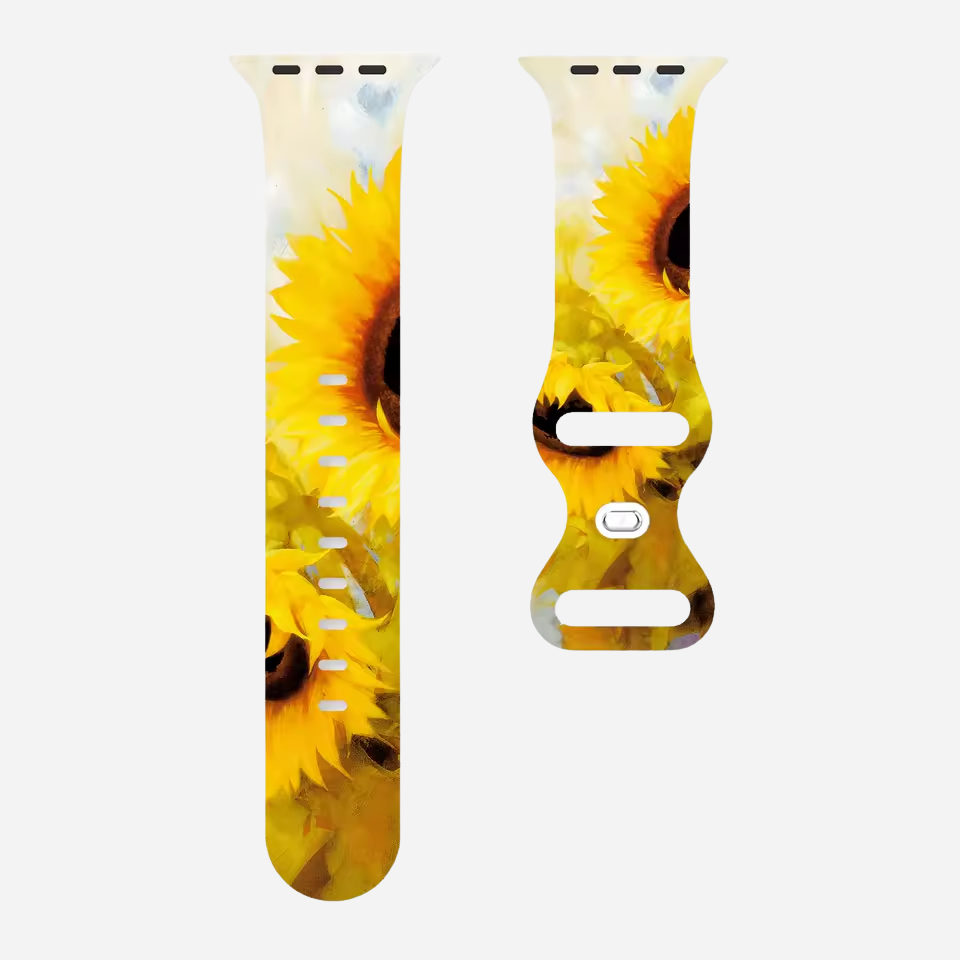 Apple Watch Armband mit buntem Blumenmuster – Silikon – kompatibel mit Series 3–10, SE, Ultra, Ultra 2 – Größen 38–49 mm