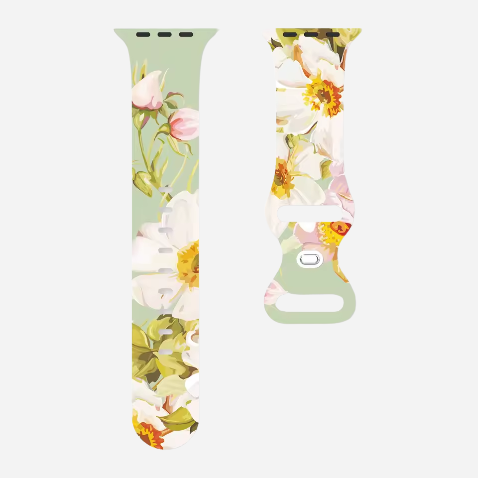 Apple Watch Armband mit buntem Blumenmuster – Silikon – kompatibel mit Series 3–10, SE, Ultra, Ultra 2 – Größen 38–49 mm