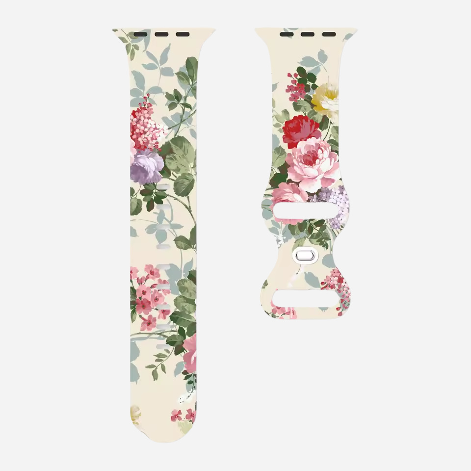 Apple Watch Armband mit buntem Blumenmuster – Silikon – kompatibel mit Series 3–10, SE, Ultra, Ultra 2 – Größen 38–49 mm