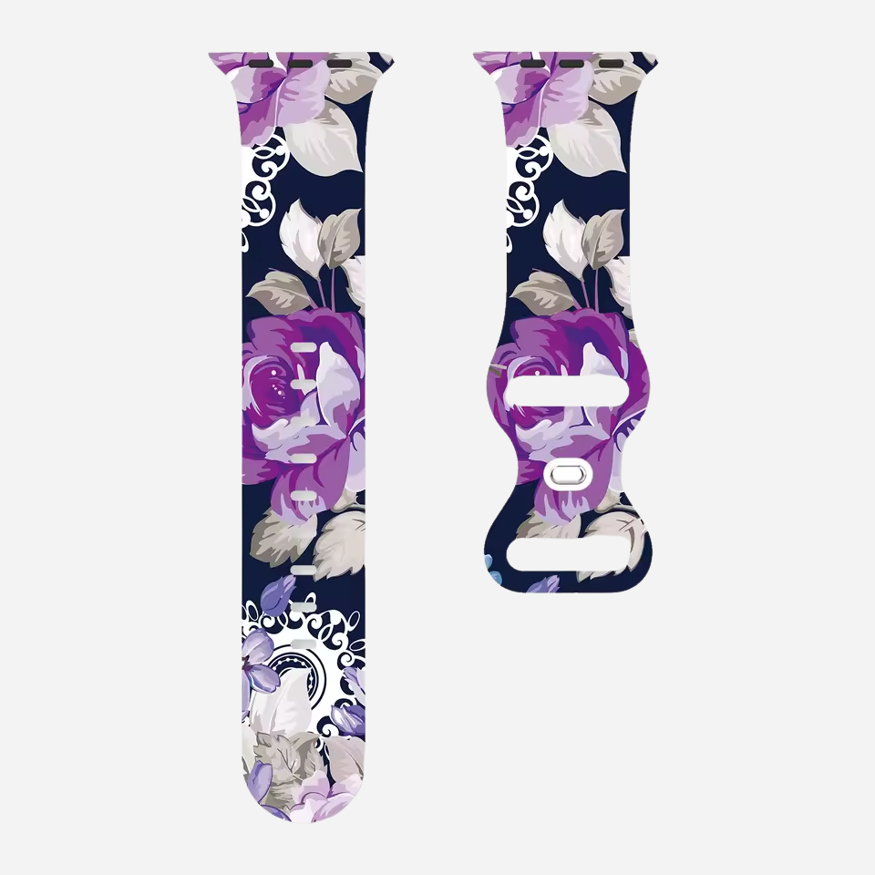 Apple Watch Armband mit buntem Blumenmuster – Silikon – kompatibel mit Series 3–10, SE, Ultra, Ultra 2 – Größen 38–49 mm