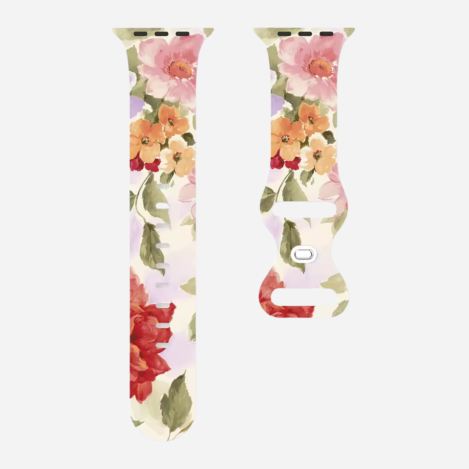 Apple Watch Armband mit buntem Blumenmuster – Silikon – kompatibel mit Series 3–10, SE, Ultra, Ultra 2 – Größen 38–49 mm