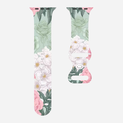 Apple Watch Armband mit buntem Blumenmuster – Silikon – kompatibel mit Series 3–10, SE, Ultra, Ultra 2 – Größen 38–49 mm