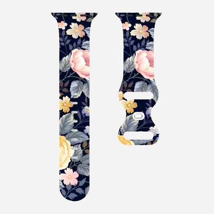 Apple Watch Armband mit buntem Blumenmuster – Silikon – kompatibel mit Series 3–10, SE, Ultra, Ultra 2 – Größen 38–49 mm