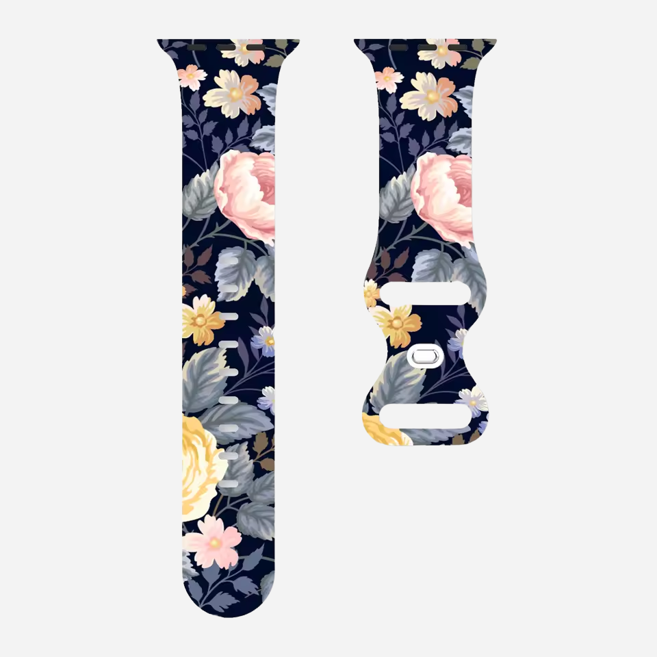 Apple Watch Armband mit buntem Blumenmuster – Silikon – kompatibel mit Series 3–10, SE, Ultra, Ultra 2 – Größen 38–49 mm