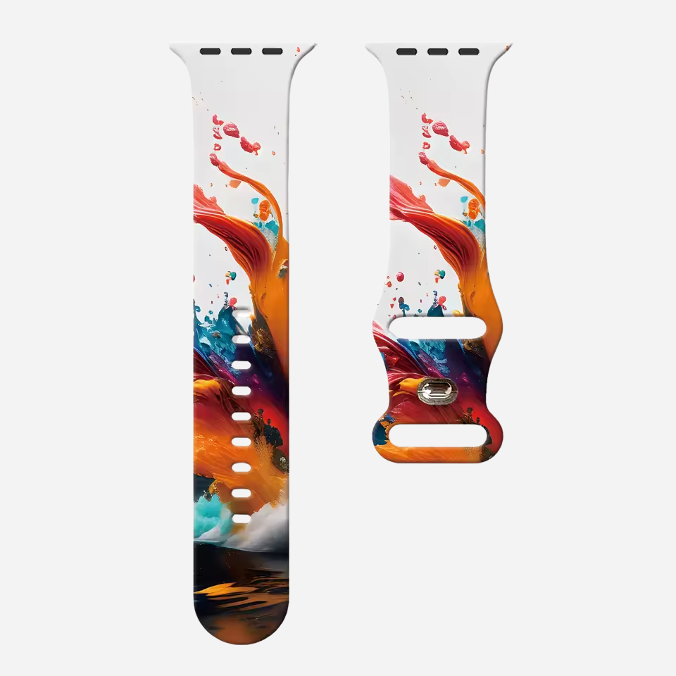 Apple Watch Armband mit abstraktem farbigen Muster – Silikon – kompatibel mit Series 3–10, SE, Ultra, Ultra 2 – Größen 38–49 mm