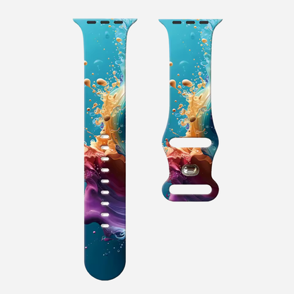 Apple Watch Armband mit abstraktem farbigen Muster – Silikon – kompatibel mit Series 3–10, SE, Ultra, Ultra 2 – Größen 38–49 mm