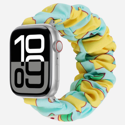 Apple Watch Scrunchie Armband „Velora“ mit Zitronen-Motiv, gelb-weiß elastisch
