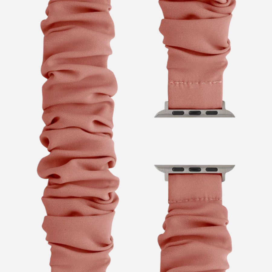 Apple Watch Scrunchie Armband „Velora“ in Grenadin (kräftiges Pink-Rot), elastisch im Scrunchie-Design