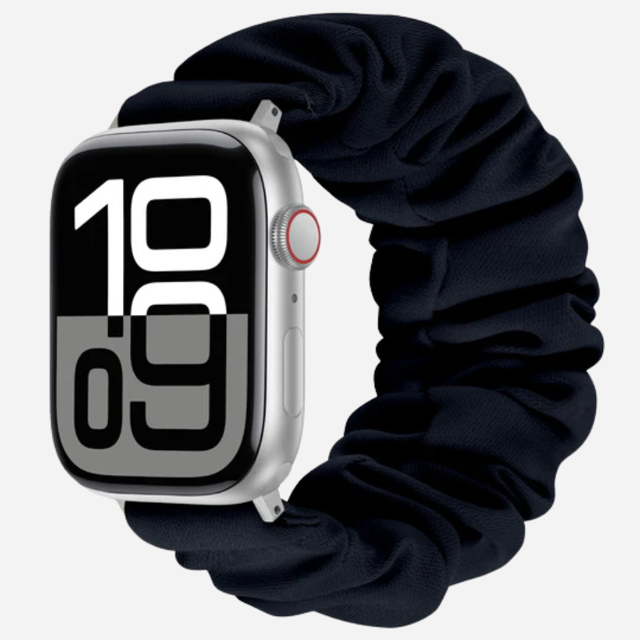 Apple Watch Scrunchie Armband „Velora“ in Dark Blue (dunkles Marineblau), elastisch im Scrunchie-Design