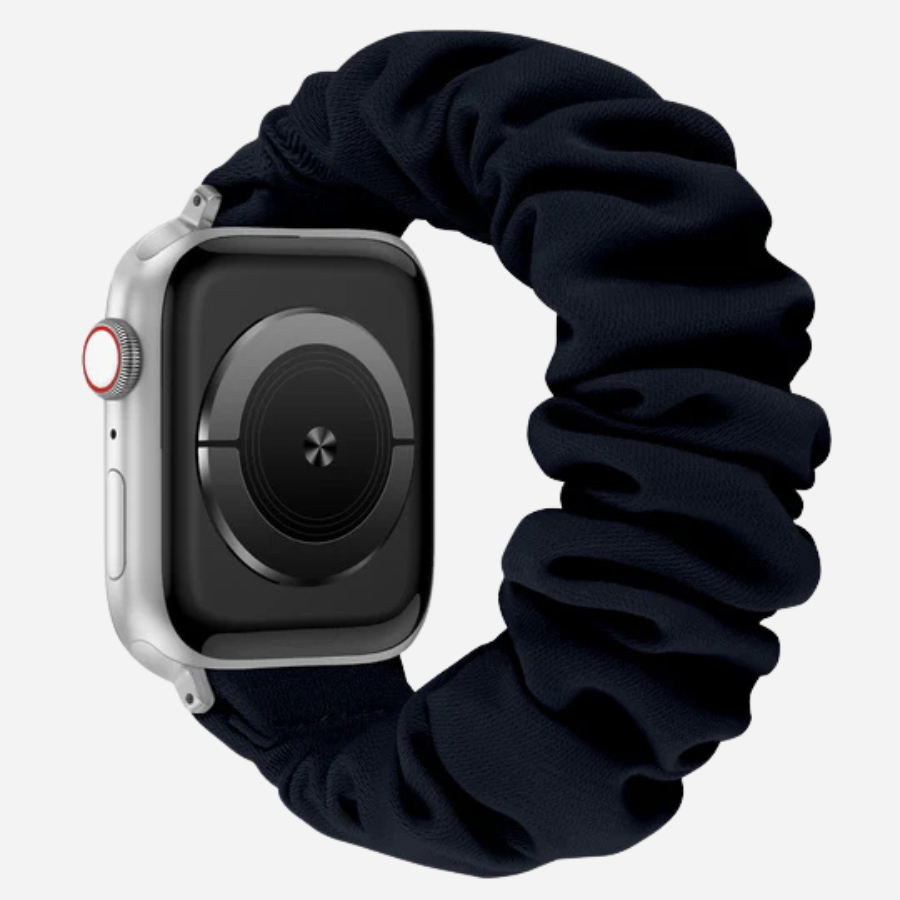Apple Watch Scrunchie Armband „Velora“ in Dark Blue (dunkles Marineblau), elastisch im Scrunchie-Design