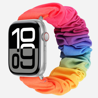 Apple Watch Scrunchie Armband „Velora“ mit Regenbogen-Farbverlauf, elastisch