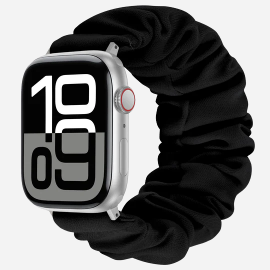 Apple Watch Scrunchie Armband „Velora“ in Schwarz, schlichtes elastisches Scrunchie-Design für die Apple Watch