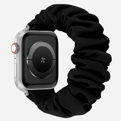 Apple Watch Scrunchie Armband „Velora“ in Schwarz, schlichtes elastisches Scrunchie-Design für die Apple Watch