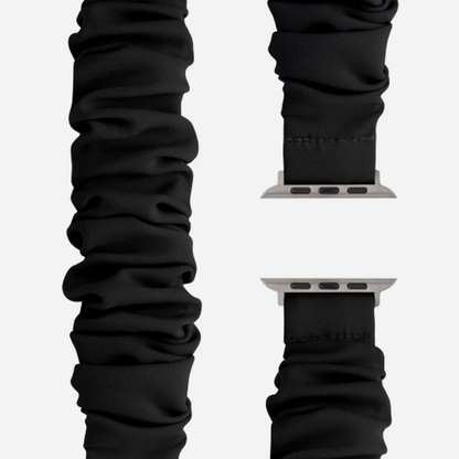 Apple Watch Scrunchie Armband „Velora“ in Schwarz, schlichtes elastisches Scrunchie-Design für die Apple Watch