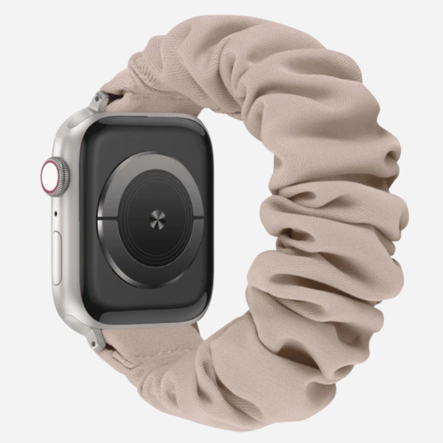 Apple Watch Scrunchie Armband „Velora“ in Sand (beige), schlichtes elastisches Scrunchie-Design für die Apple Watch