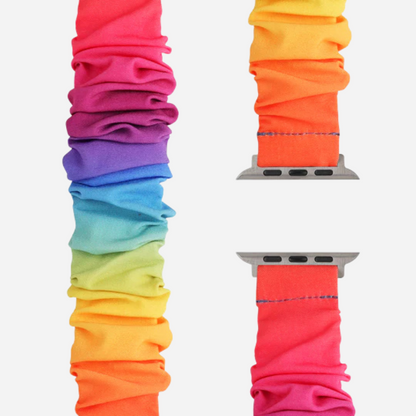 Apple Watch Scrunchie Armband „Velora“ mit Regenbogen-Farbverlauf, elastisch