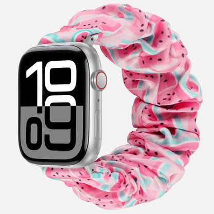 „Apple Watch Scrunchie Armband „Velora“ mit pink-rosa Wassermelonen-Motiv