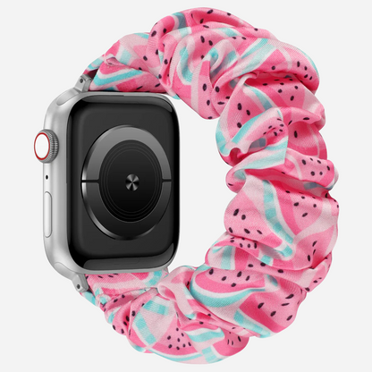 „Apple Watch Scrunchie Armband „Velora“ mit pink-rosa Wassermelonen-Motiv