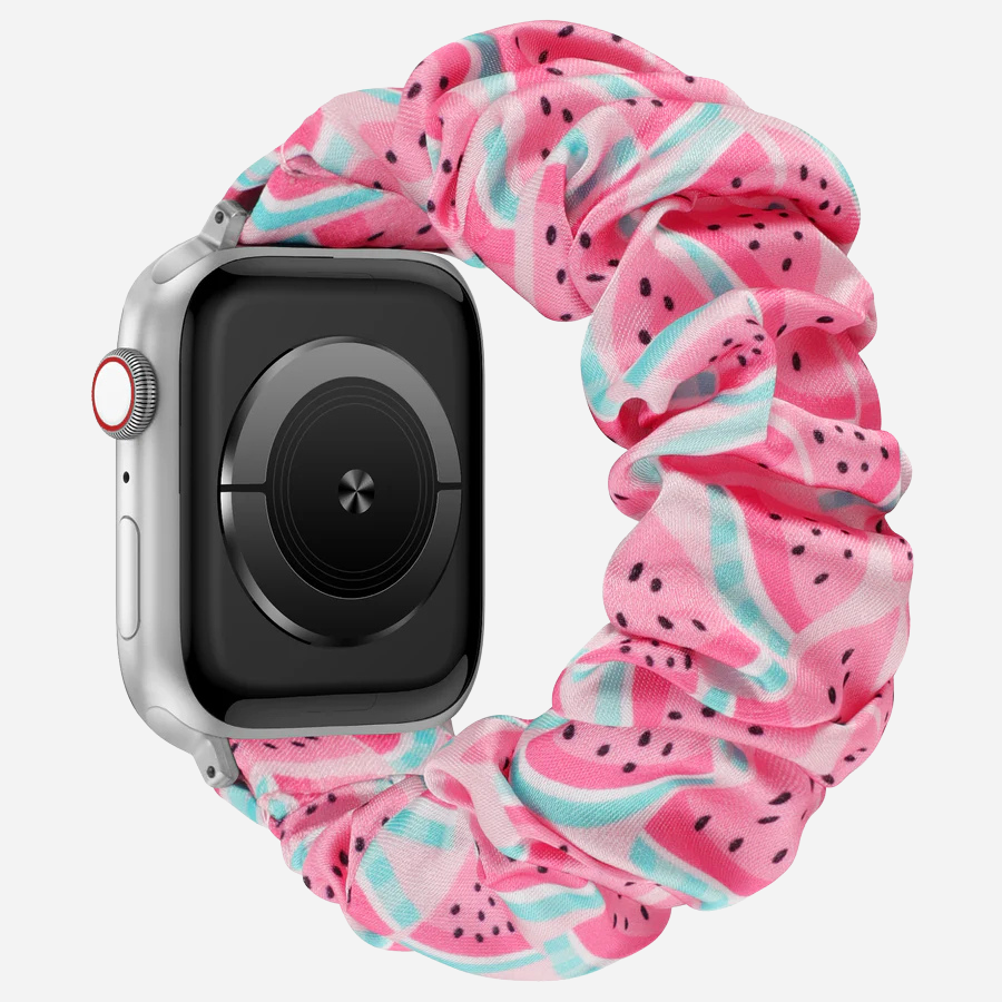 „Apple Watch Scrunchie Armband „Velora“ mit pink-rosa Wassermelonen-Motiv