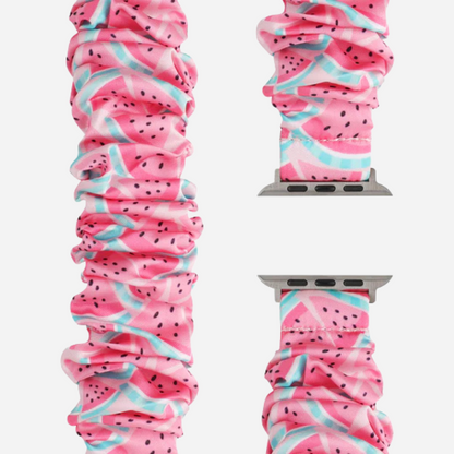„Apple Watch Scrunchie Armband „Velora“ mit pink-rosa Wassermelonen-Motiv