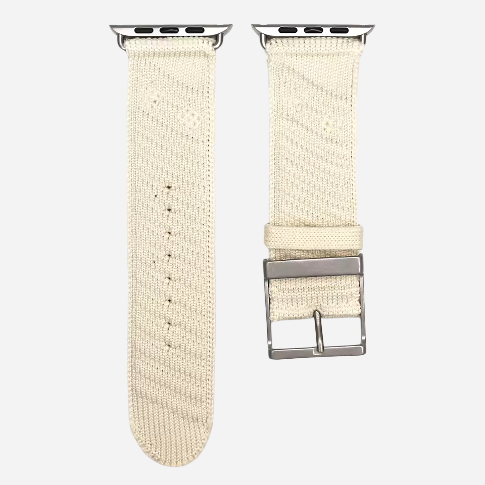 Cremefarbenes Apple Watch Nylon Armband – Minimalistisches und atmungsaktives Design mit Metallschließe von bandkult.de