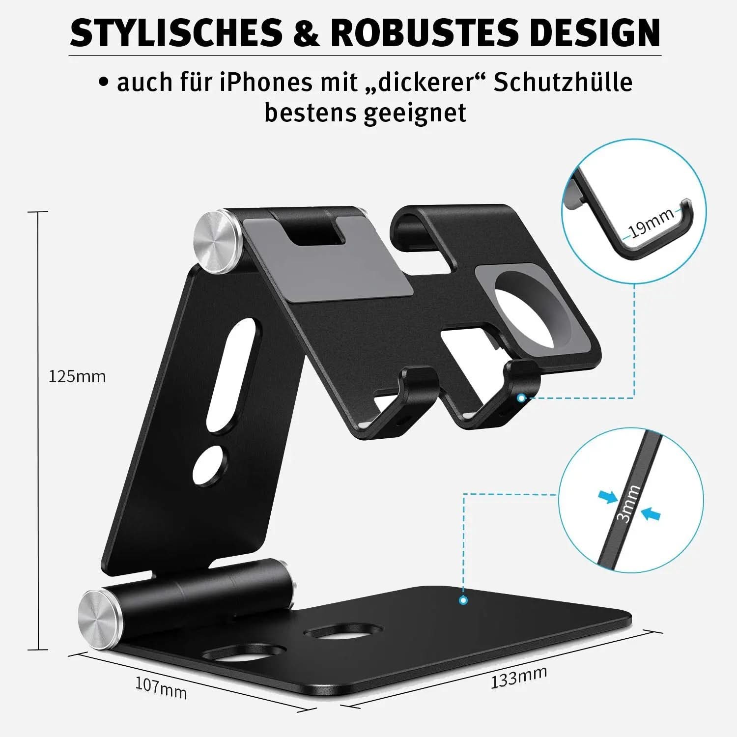 Support en aluminium Bandkult pour iPhone et Apple Watch - Noir