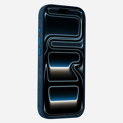 iPhone 17 Pro Alcantara® Hülle in Blau – Premium Hardcase Made in Italy