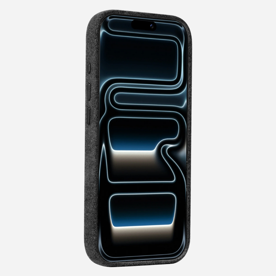 iPhone 17 Pro Max Alcantara® Hülle in Schwarz – elegantes Hardcase Made in Italy