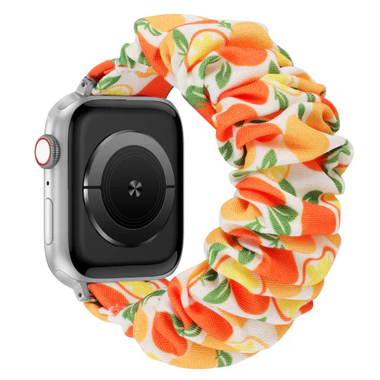 Apple Watch Scrunchie Armband „Velora“ mit Orangen-Frucht-Motiv, farbenfroh
